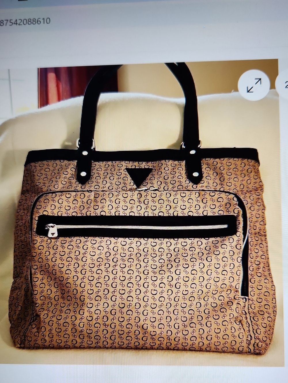 Guess Grey Monogram Tote with Black Trim and Handles